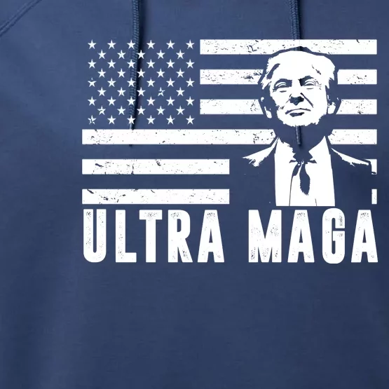 Ultra Maga Donald Trump Usa Flag Performance Fleece Hoodie