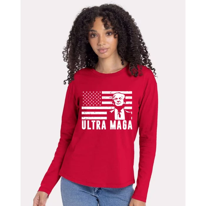 Ultra Maga Donald Trump Usa Flag Womens Cotton Relaxed Long Sleeve T-Shirt