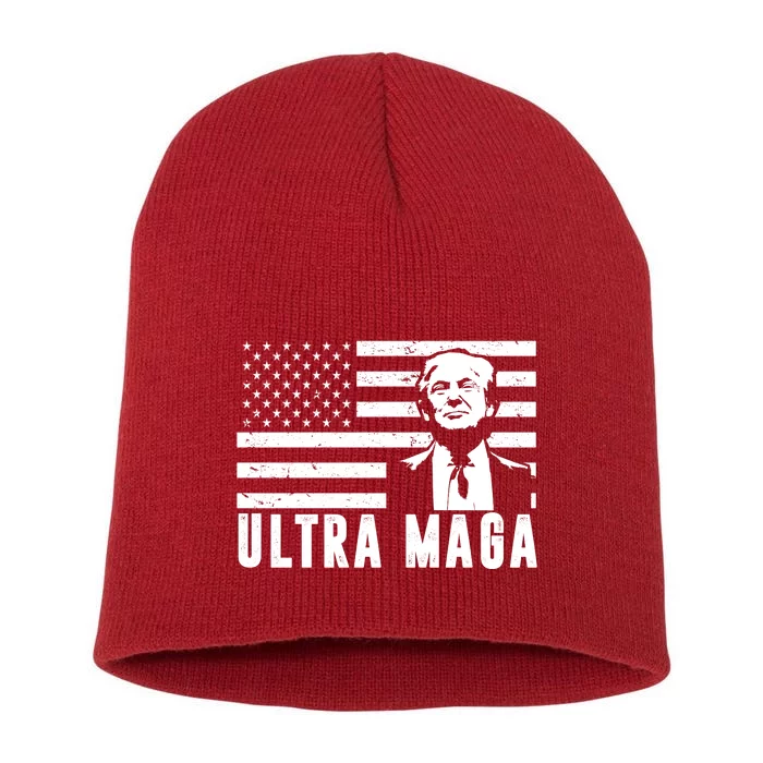 Ultra Maga Donald Trump Usa Flag Short Acrylic Beanie