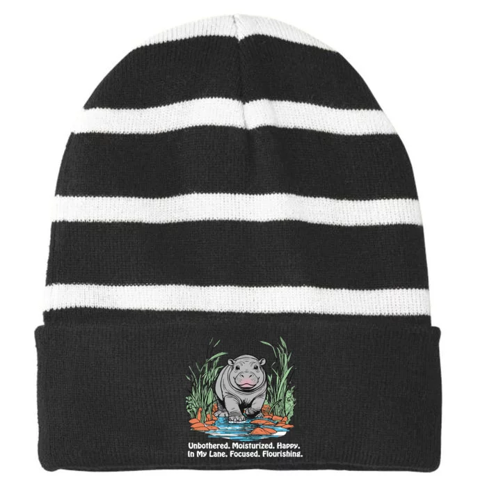 Unbothered Moo Deng Bouncy Pig Meme Cute Baby Hippo Viral Striped Beanie with Solid Band