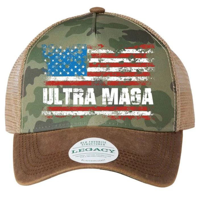 Ultra MAGA Distressed United States Of America USA Flag Legacy Tie Dye Trucker Hat