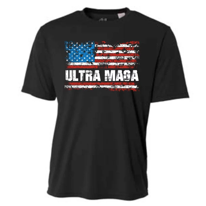 Ultra MAGA Distressed United States Of America USA Flag Cooling Performance Crew T-Shirt