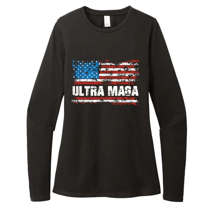 Ultra MAGA Distressed United States Of America USA Flag Womens CVC Long Sleeve Shirt