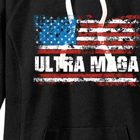 Ultra MAGA Distressed United States Of America USA Flag Women's Fleece Hoodie