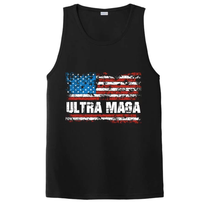 Ultra MAGA Distressed United States Of America USA Flag Performance Tank