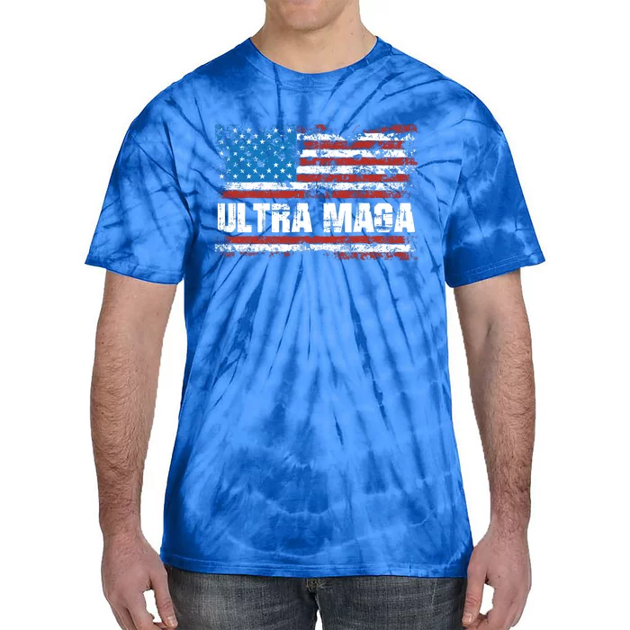 Ultra MAGA Distressed United States Of America USA Flag Tie-Dye T-Shirt