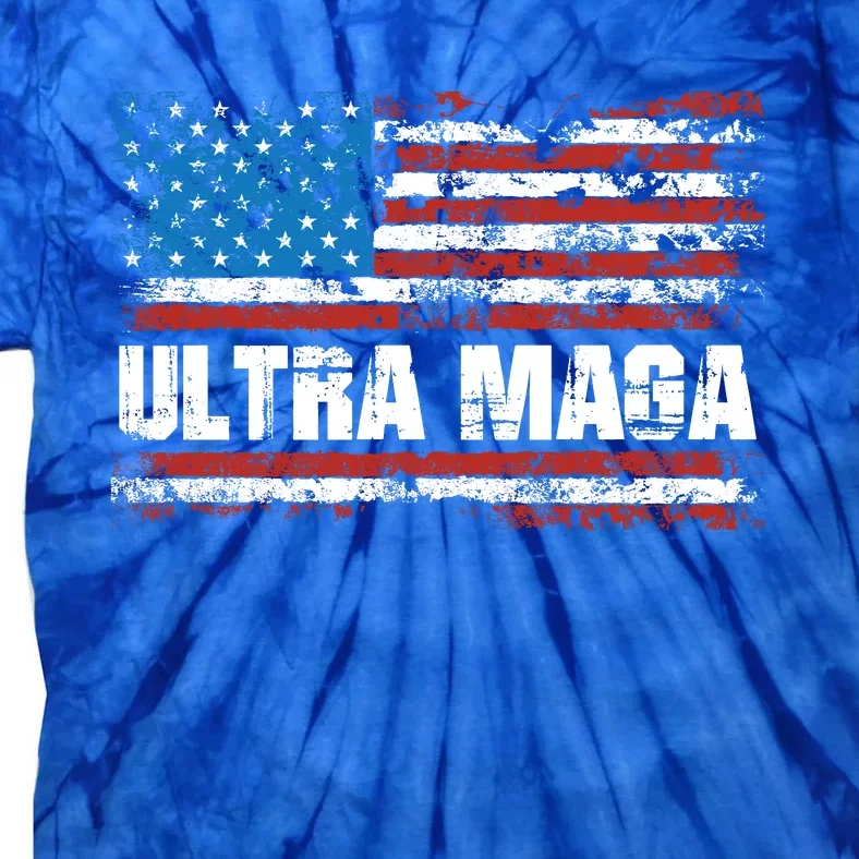 Ultra MAGA Distressed United States Of America USA Flag Tie-Dye T-Shirt