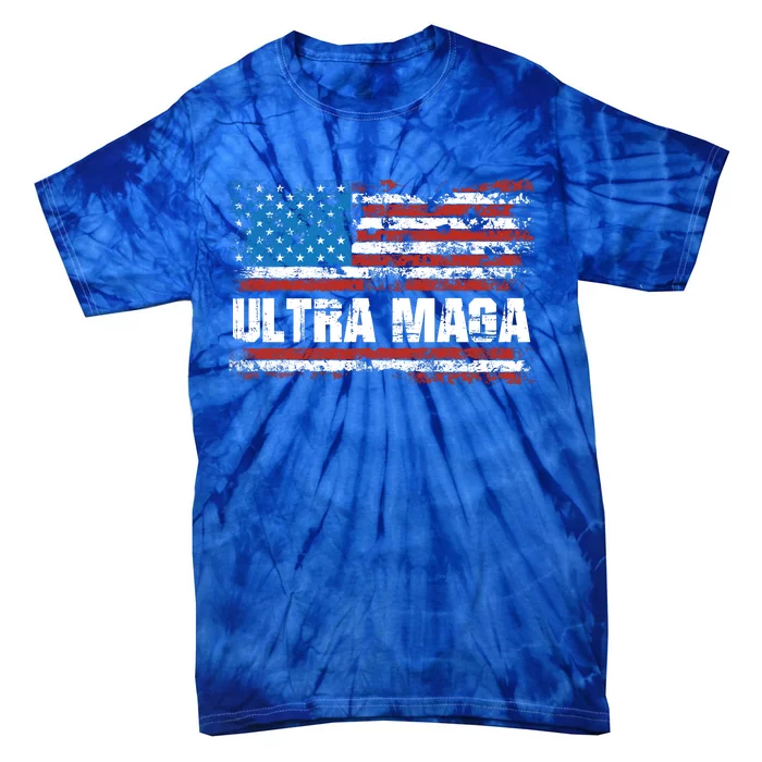 Ultra MAGA Distressed United States Of America USA Flag Tie-Dye T-Shirt