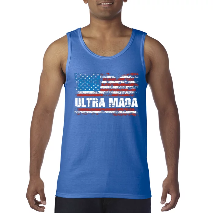 Ultra MAGA Distressed United States Of America USA Flag Tank Top