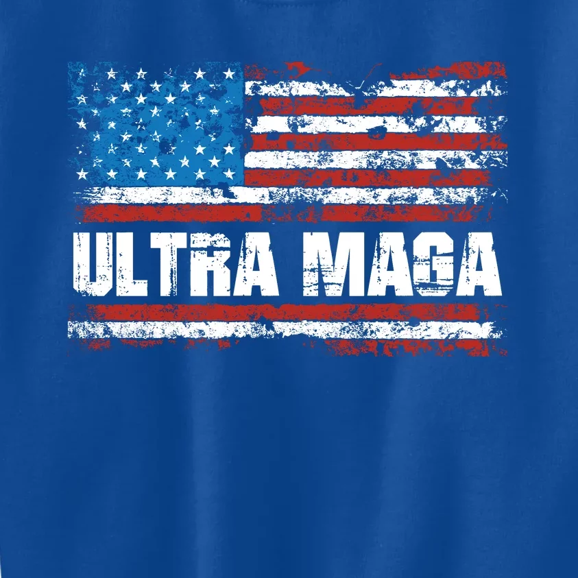 Ultra MAGA Distressed United States Of America USA Flag Kids Sweatshirt