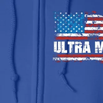 Ultra MAGA Distressed United States Of America USA Flag Full Zip Hoodie