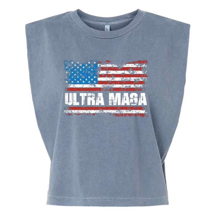 Ultra MAGA Distressed United States Of America USA Flag Garment-Dyed Women's Muscle Tee