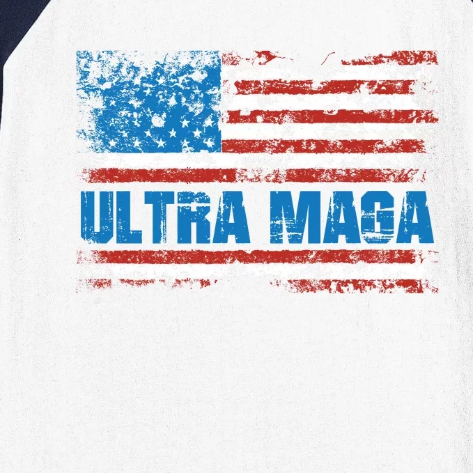 Ultra MAGA Distressed United States Of America USA Flag Baseball Sleeve Shirt