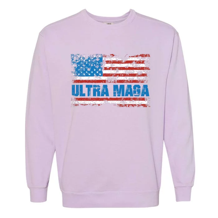 Ultra MAGA Distressed United States Of America USA Flag Garment-Dyed Sweatshirt