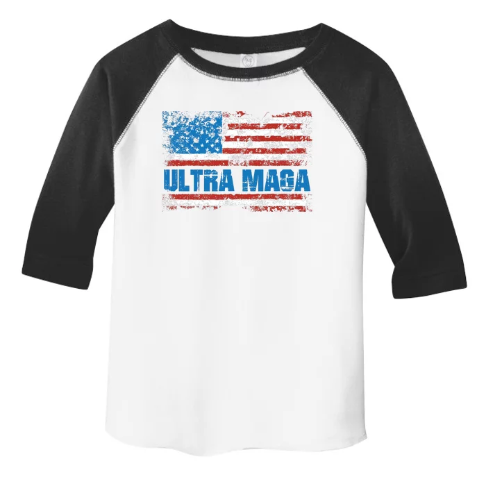 Ultra MAGA Distressed United States Of America USA Flag Toddler Fine Jersey T-Shirt