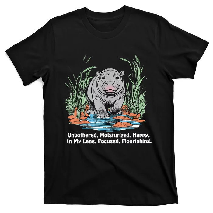 Unbothered Moo Deng Bouncy Pig Meme Cute Baby Hippo Viral T-Shirt