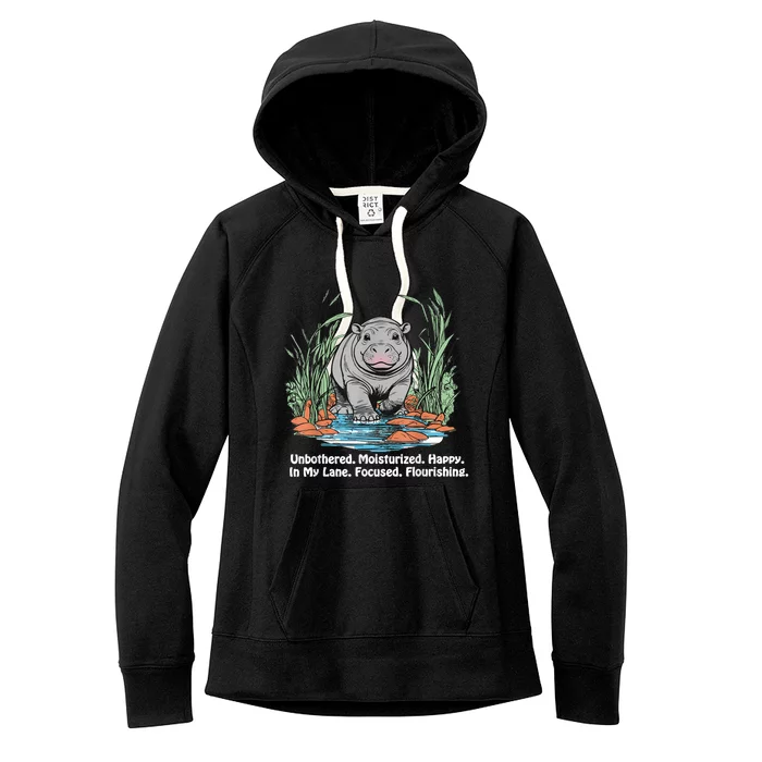 Unbothered Moo Deng Bouncy Pig Meme Cute Baby Hippo Viral Women's Fleece Hoodie