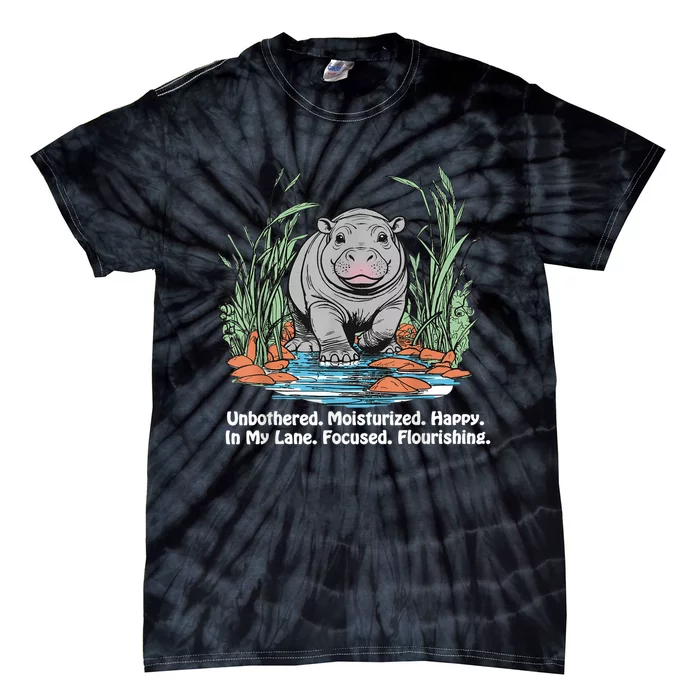 Unbothered Moo Deng Bouncy Pig Meme Cute Baby Hippo Viral Tie-Dye T-Shirt