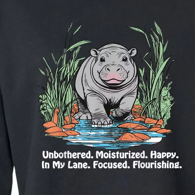 Unbothered Moo Deng Bouncy Pig Meme Cute Baby Hippo Viral Cropped Pullover Crew