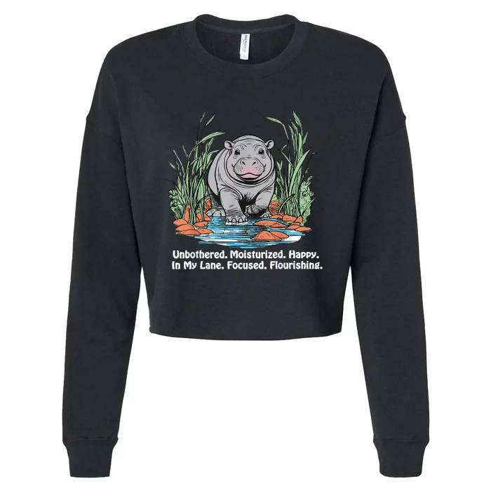 Unbothered Moo Deng Bouncy Pig Meme Cute Baby Hippo Viral Cropped Pullover Crew