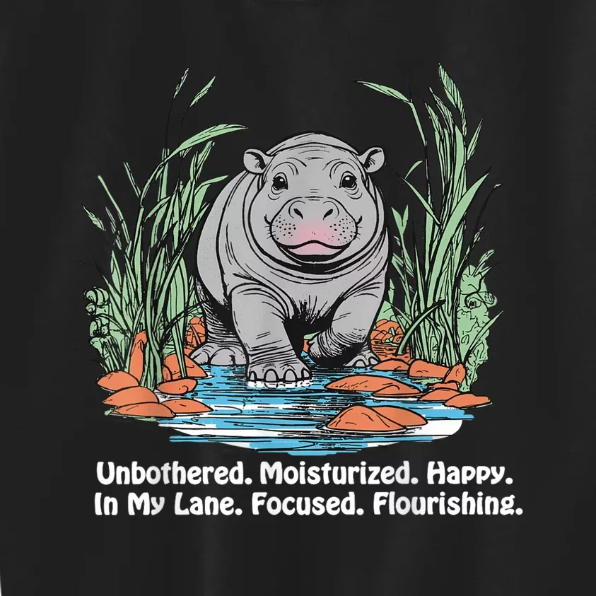 Unbothered Moo Deng Bouncy Pig Meme Cute Baby Hippo Viral Kids Sweatshirt