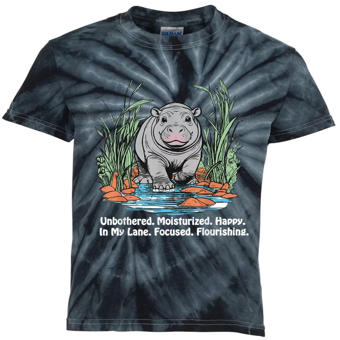 Unbothered Moo Deng Bouncy Pig Meme Cute Baby Hippo Viral Kids Tie-Dye T-Shirt