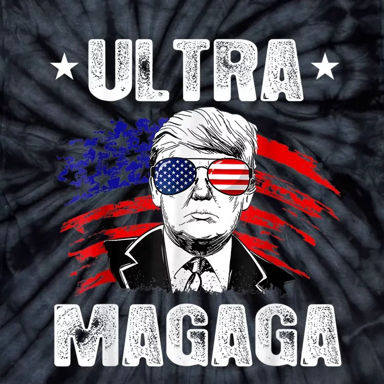 Ultra Magaga Distressed Trump USA Flag Anti Biden Patriotic Tie-Dye T-Shirt