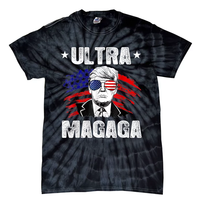 Ultra Magaga Distressed Trump USA Flag Anti Biden Patriotic Tie-Dye T-Shirt