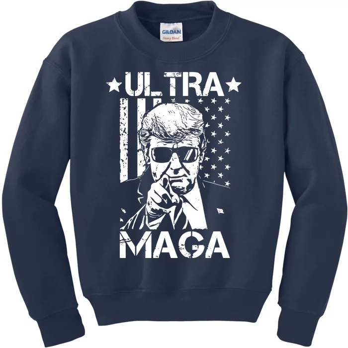 Ultra Maga Donald Trump Usa Flag Kids Sweatshirt