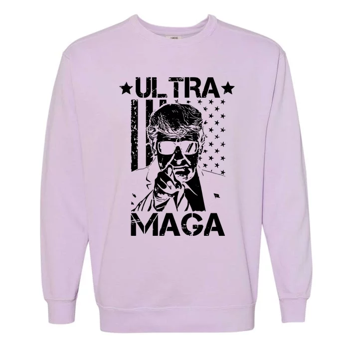 Ultra Maga Donald Trump Usa Flag Garment-Dyed Sweatshirt