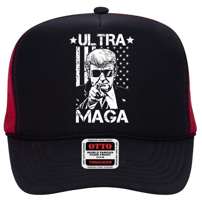 Ultra Maga Donald Trump USA Flag High Crown Mesh Trucker Hat