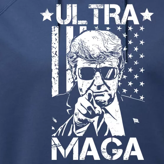 Ultra Maga Donald Trump USA Flag Performance Fleece Hoodie