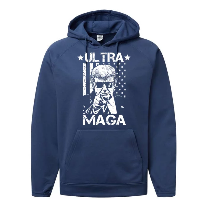 Ultra Maga Donald Trump USA Flag Performance Fleece Hoodie