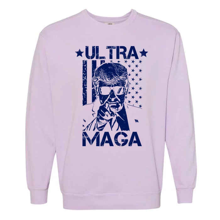 Ultra Maga Donald Trump USA Flag Garment-Dyed Sweatshirt