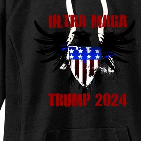 Ultra MAGA Eagle Grunge Splatter Trump 2024 Anti Biden Women's Fleece Hoodie