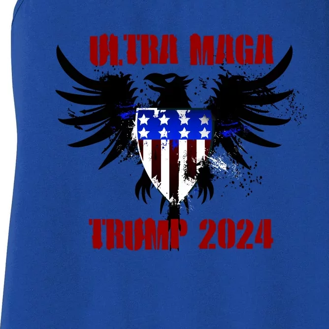 Ultra MAGA Eagle Grunge Splatter Trump 2024 Anti Biden Women's Racerback Tank