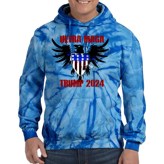 Ultra MAGA Eagle Grunge Splatter Trump 2024 Anti Biden Tie Dye Hoodie