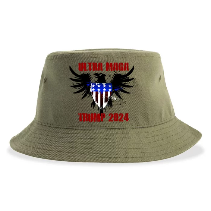 Ultra MAGA Eagle Grunge Splatter Trump 2024 Anti Biden Sustainable Bucket Hat