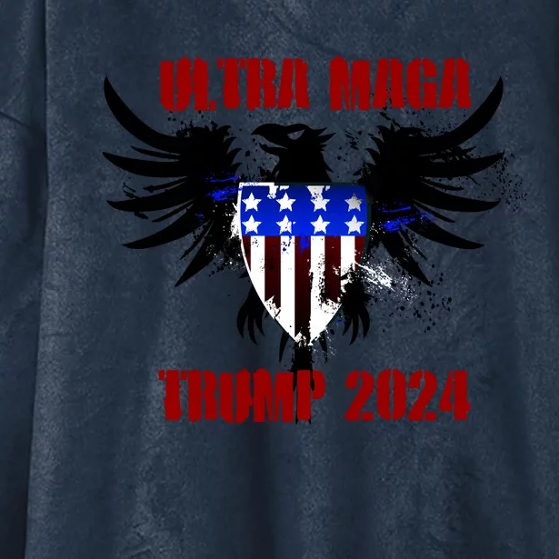 Ultra MAGA Eagle Grunge Splatter Trump 2024 Anti Biden Hooded Wearable Blanket