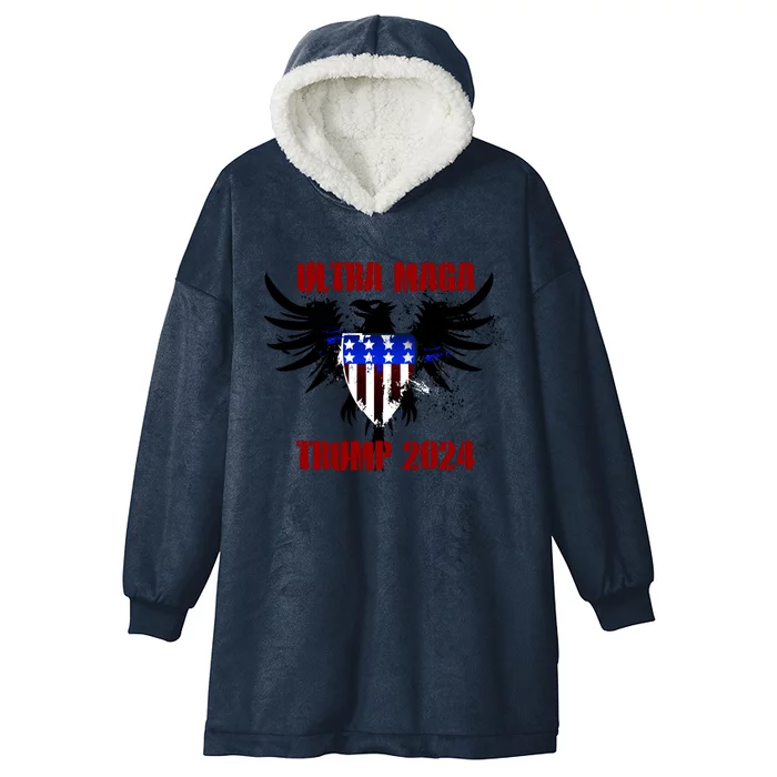 Ultra MAGA Eagle Grunge Splatter Trump 2024 Anti Biden Hooded Wearable Blanket