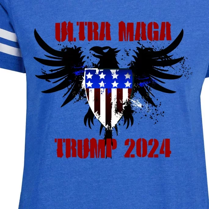 Ultra MAGA Eagle Grunge Splatter Trump 2024 Anti Biden Enza Ladies Jersey Football T-Shirt