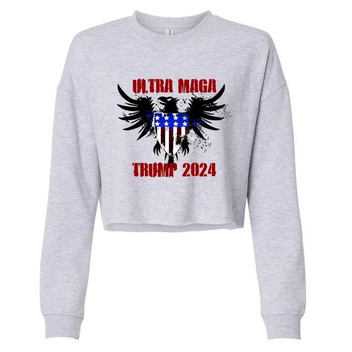 Ultra MAGA Eagle Grunge Splatter Trump 2024 Anti Biden Cropped Pullover Crew