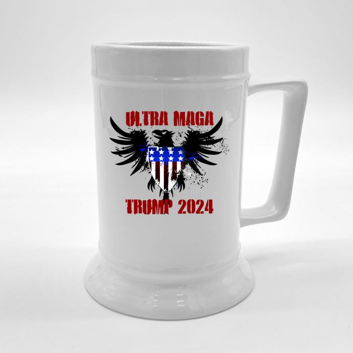 Ultra MAGA Eagle Grunge Splatter Trump 2024 Anti Biden Front & Back Beer Stein