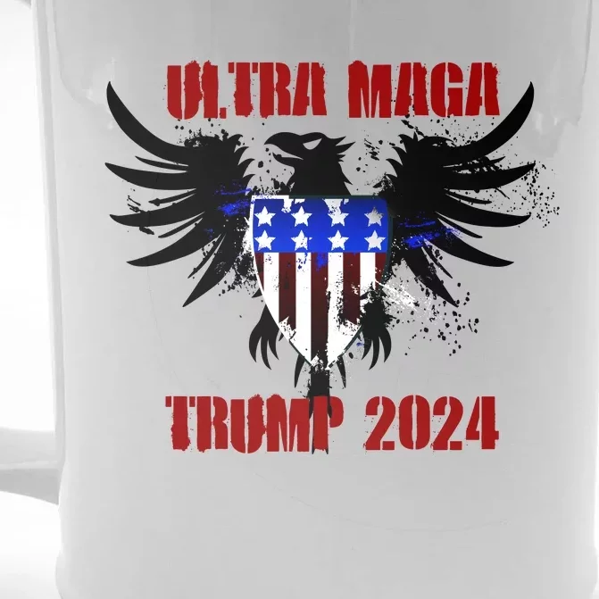 Ultra MAGA Eagle Grunge Splatter Trump 2024 Anti Biden Front & Back Beer Stein