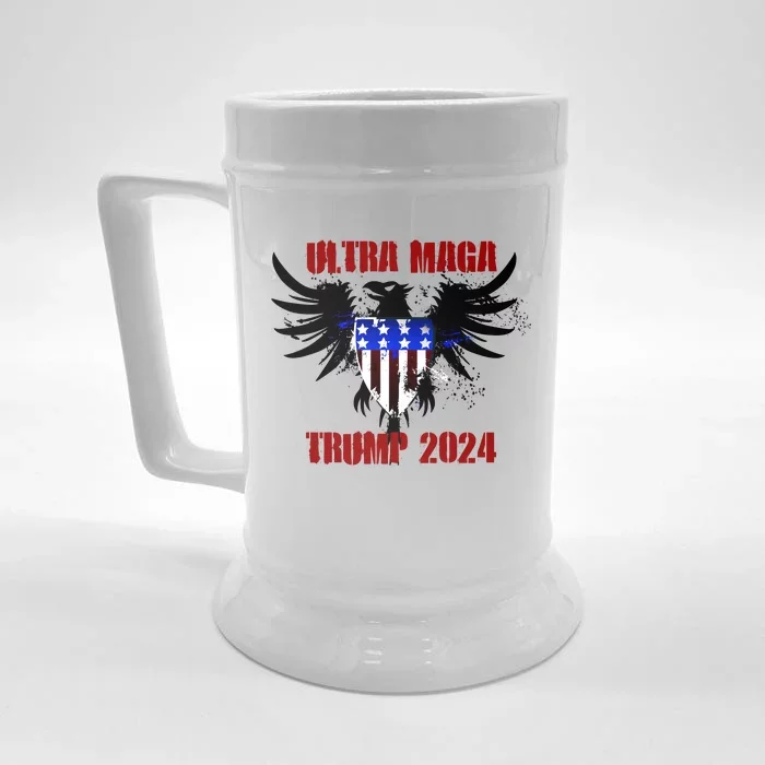 Ultra MAGA Eagle Grunge Splatter Trump 2024 Anti Biden Front & Back Beer Stein