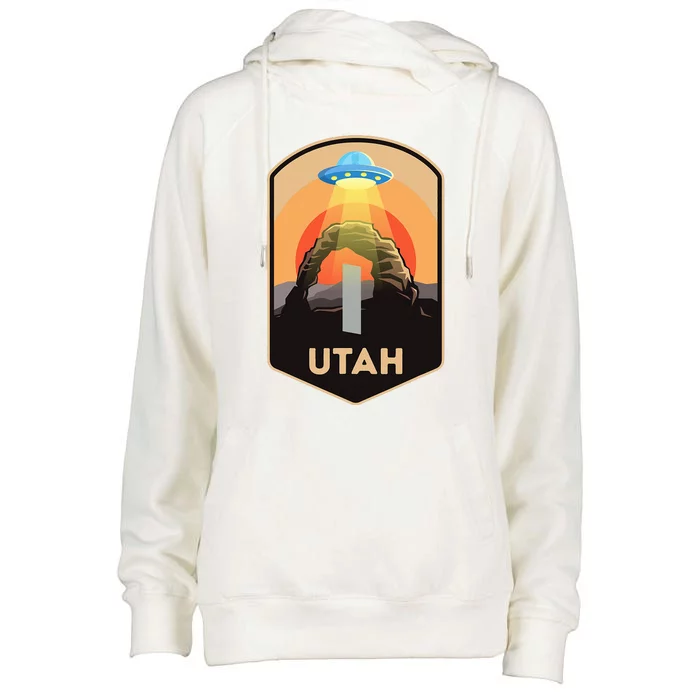 Utah Monolith Funny Utah National Park Spaceship Beam Womens Funnel Neck Pullover Hood