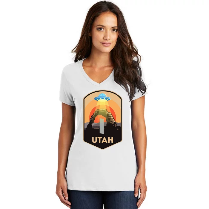 Utah Monolith Funny Utah National Park Spaceship Beam Women's V-Neck T-Shirt