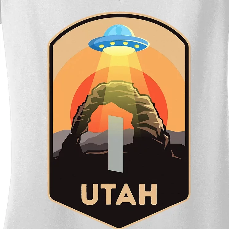 Utah Monolith Funny Utah National Park Spaceship Beam Women's V-Neck T-Shirt