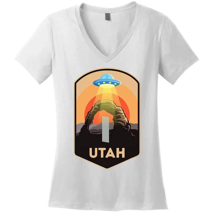 Utah Monolith Funny Utah National Park Spaceship Beam Women's V-Neck T-Shirt