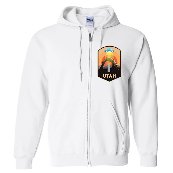 Utah Monolith Funny Utah National Park Spaceship Beam Full Zip Hoodie